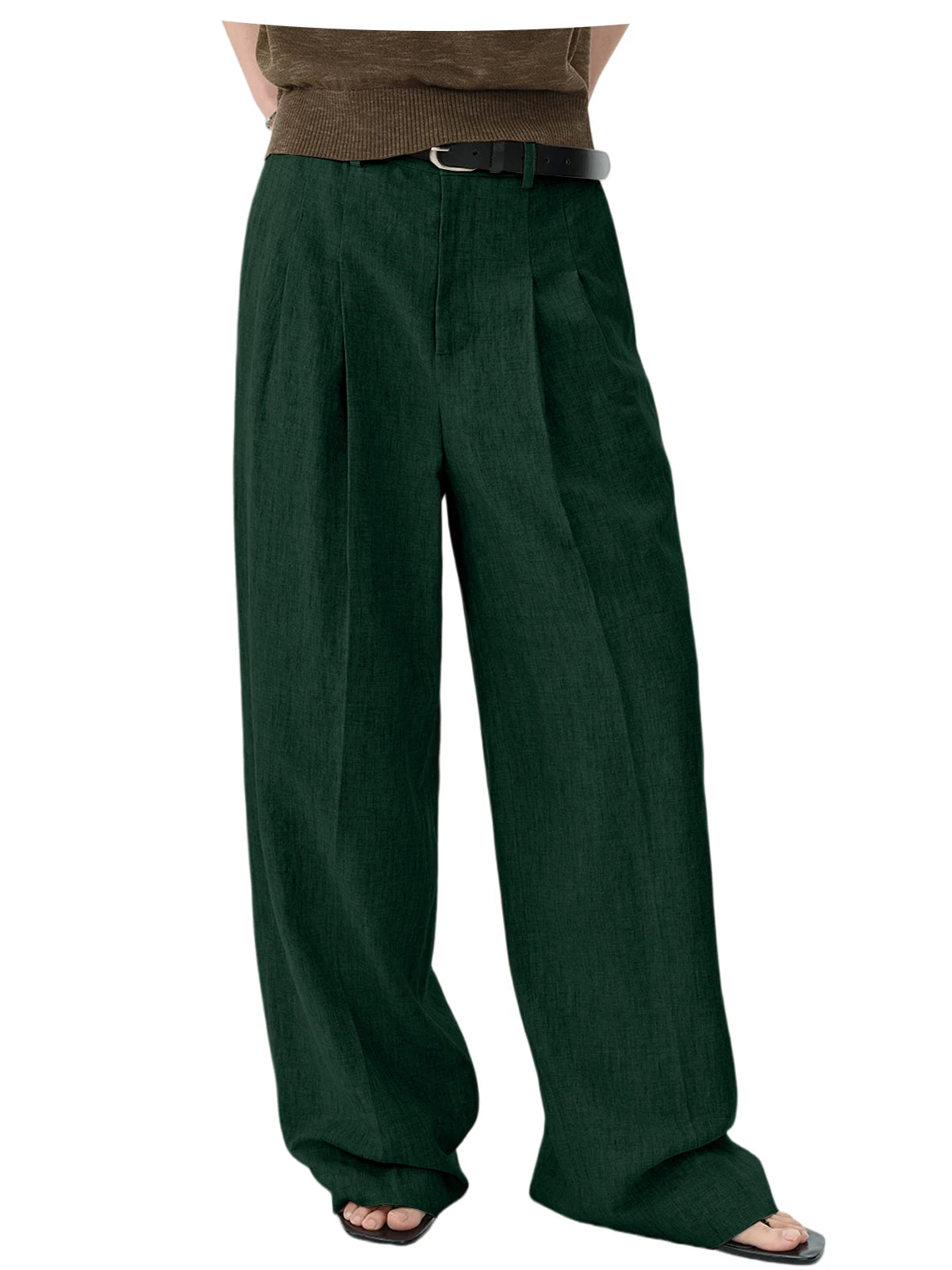 High Waist Pleated Linen Wide Leg Pants