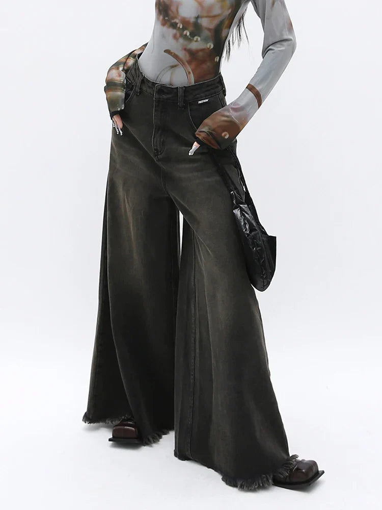Grunge Washed Bell Bottom Jeans