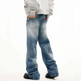 Lightning Pattern Wide Leg Denim Pants