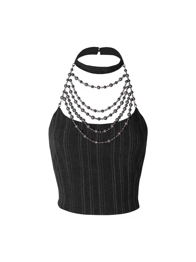 Summer Women Pearl Camisole Punk Top