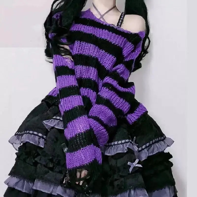 Goth Striped Knitted Shrug Sweater