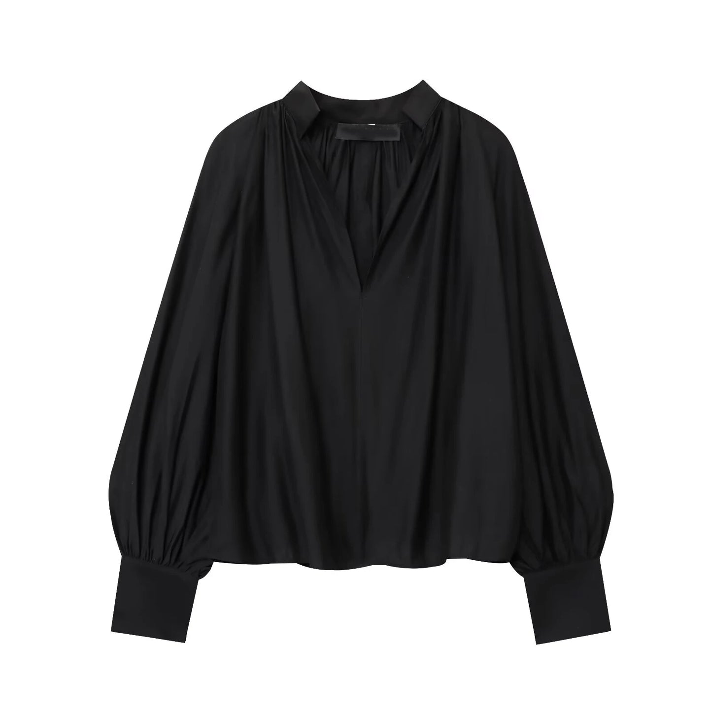 Black Red V Neck Lantern Sleeve Vintage Blouse