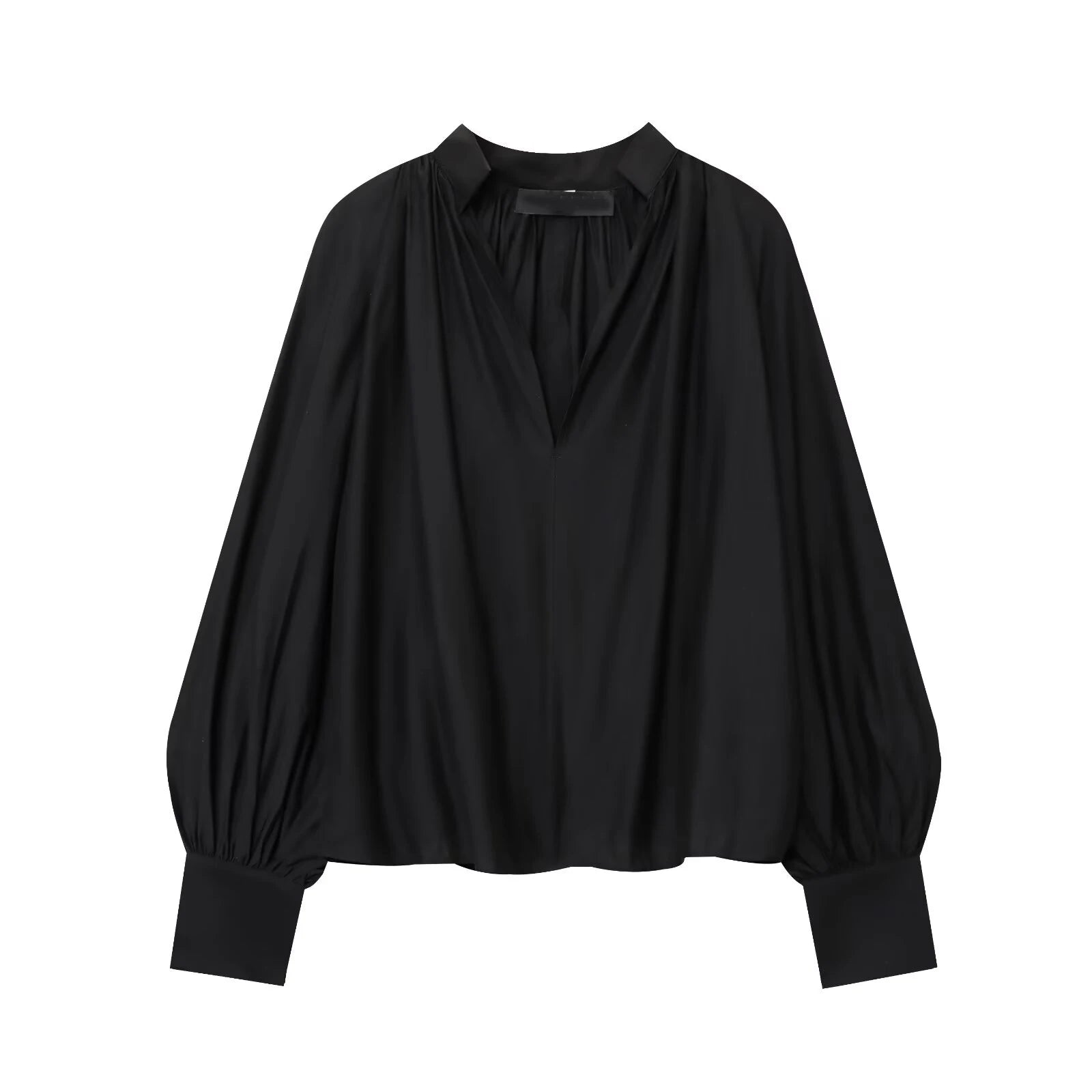 Black Red V Neck Lantern Sleeve Vintage Blouse