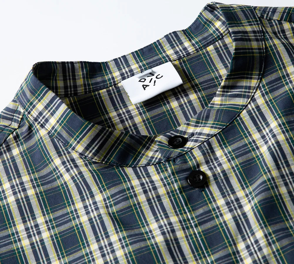 Plaid Stand Collar Cargo Shirt