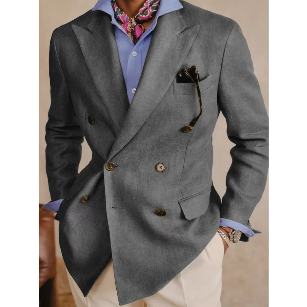 Vintage Cotton Linen Blazer Double Breasted