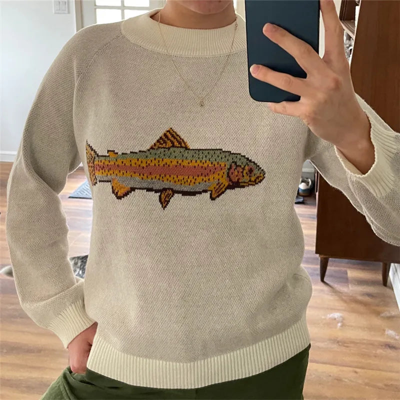 Y2K Damen Pullover mit Fisch-Print