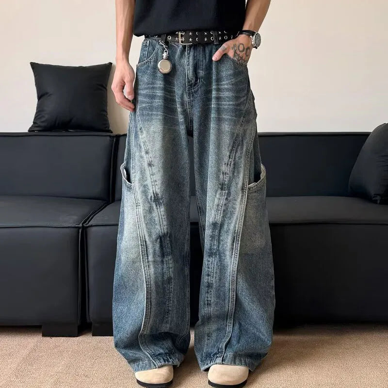 Pleated Curved High Waisted Wide Leg Jeans