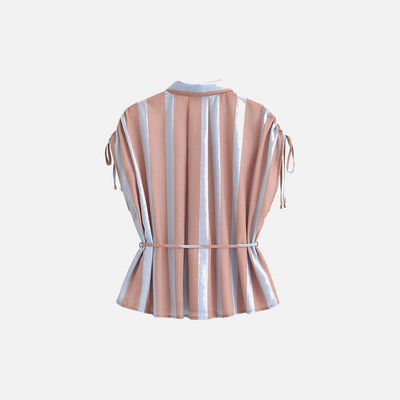 Sleeveless Lapel Collar Striped Shirt