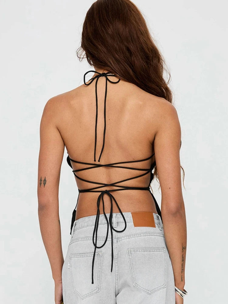 Tie Back Corset Black Top