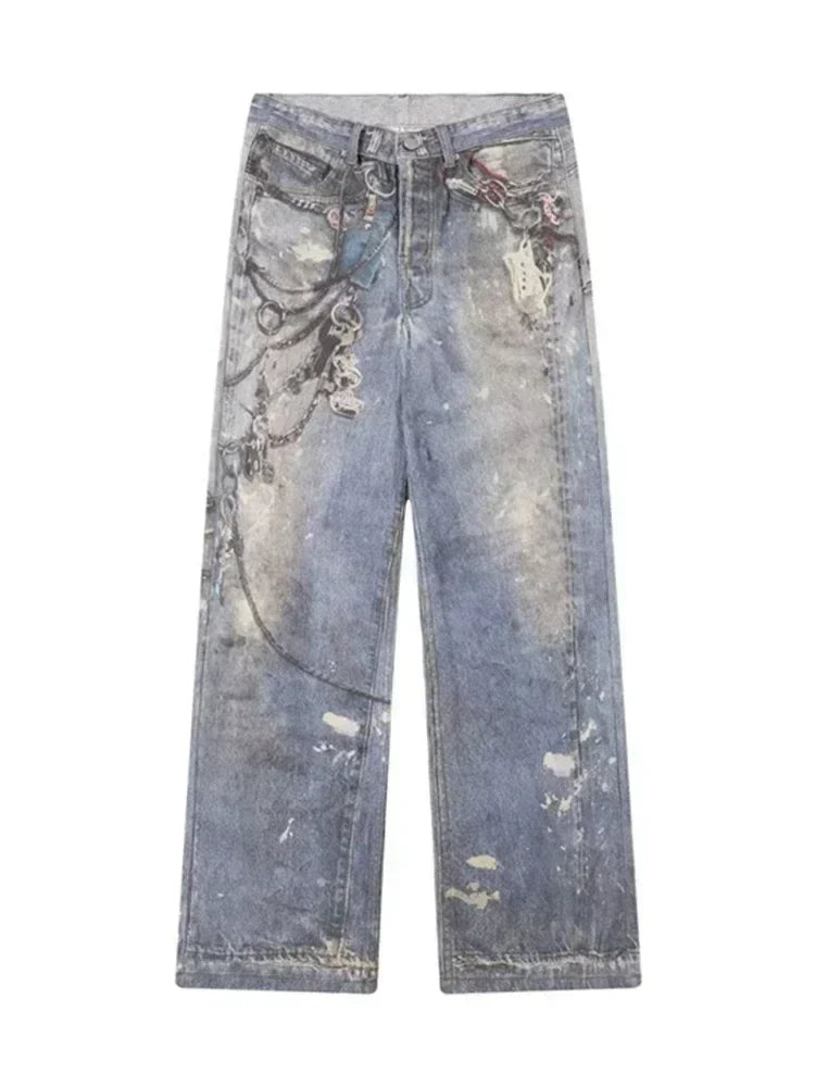Jeans mit Ketten-Print, gerader Schnitt
