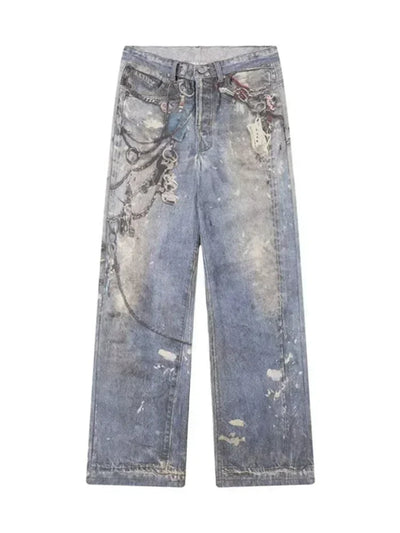 Chain Printed Straight Jeans