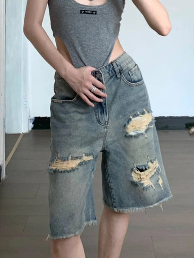 Y2K Distressed Denim Jorts
