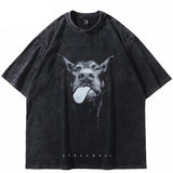 Doberman Dog Washed Black T-shirt