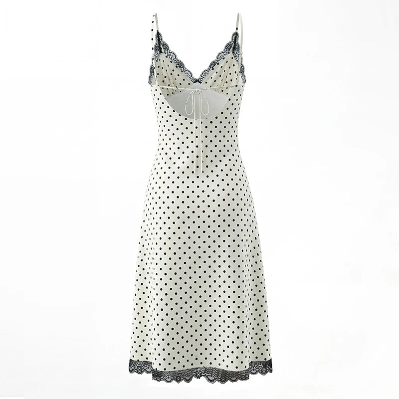 Backless Lace Polka Dot Sling Dress