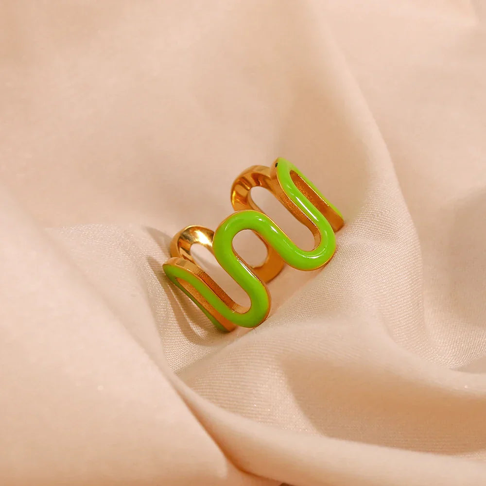 Anillos Ondulados Modernos Esmaltados Y2K