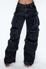 Y2K Belted Washed Cargo Jeans