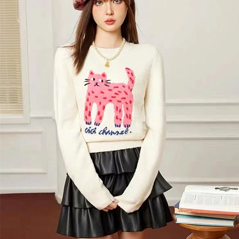 Y2K Pink Cat Cute Sweater