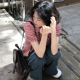 Vintage Red Plaid Girlish Shirt