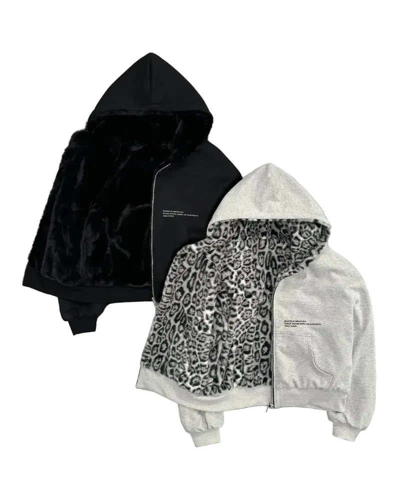 Retro Leopard Print Loose Zipper Hoodie