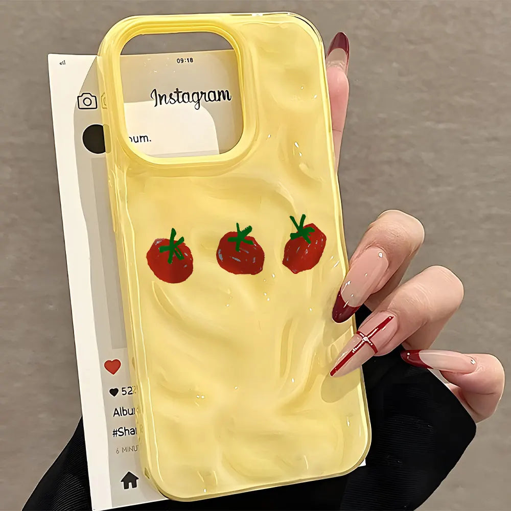 Cute Red Tomato Pattern Wave Phone Case