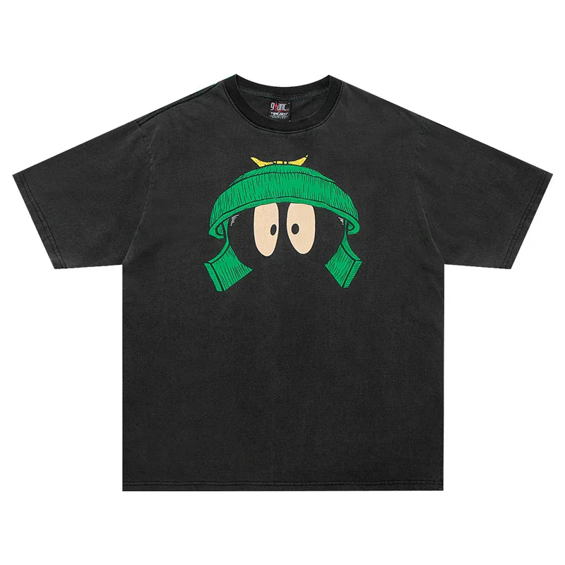 Camiseta negra coreana de estilo urbano vintage