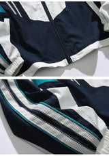 Lightweight Blue Patchwork Windbreaker Jacket