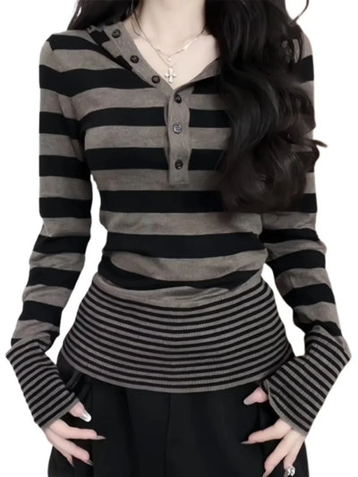 Camiseta informal de manga larga a rayas