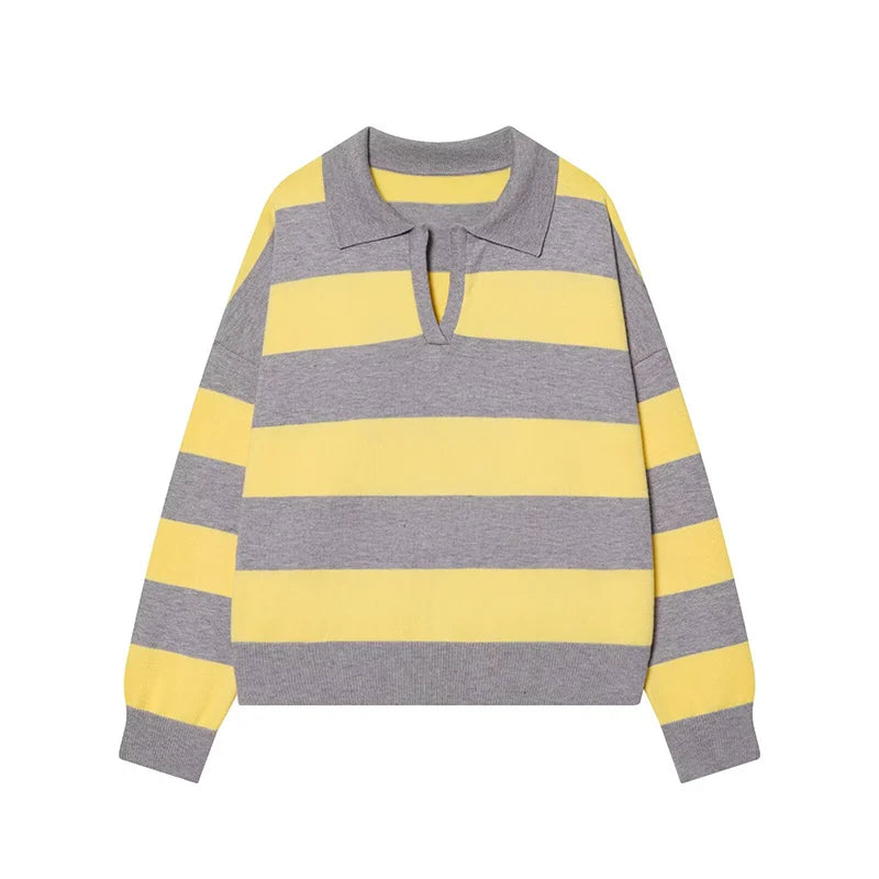 Women's Polo Stripped Colorful Sweater