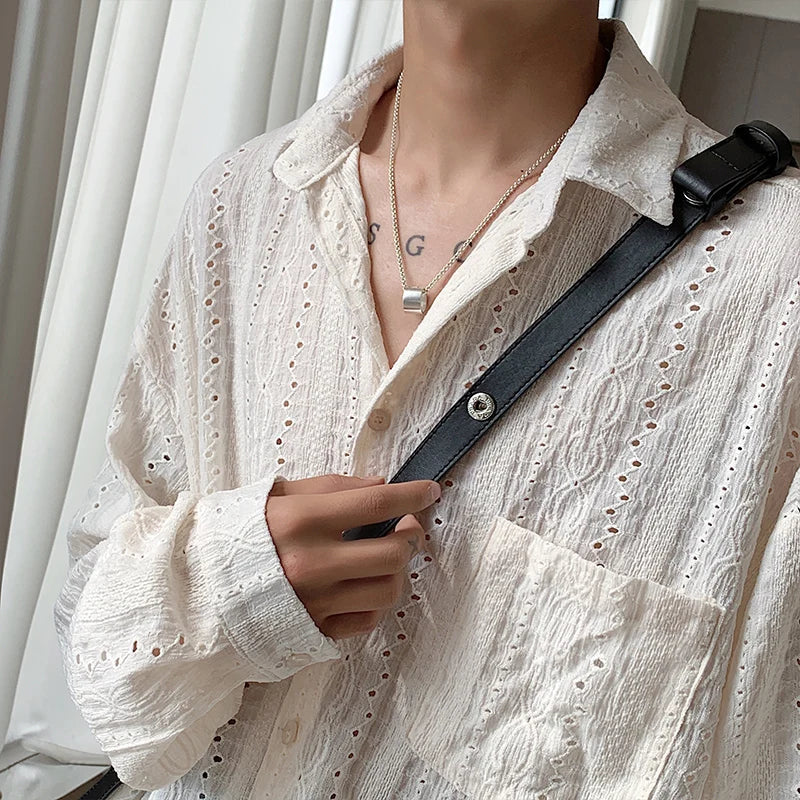 Apricot Mesh Casual Lapel Shirt