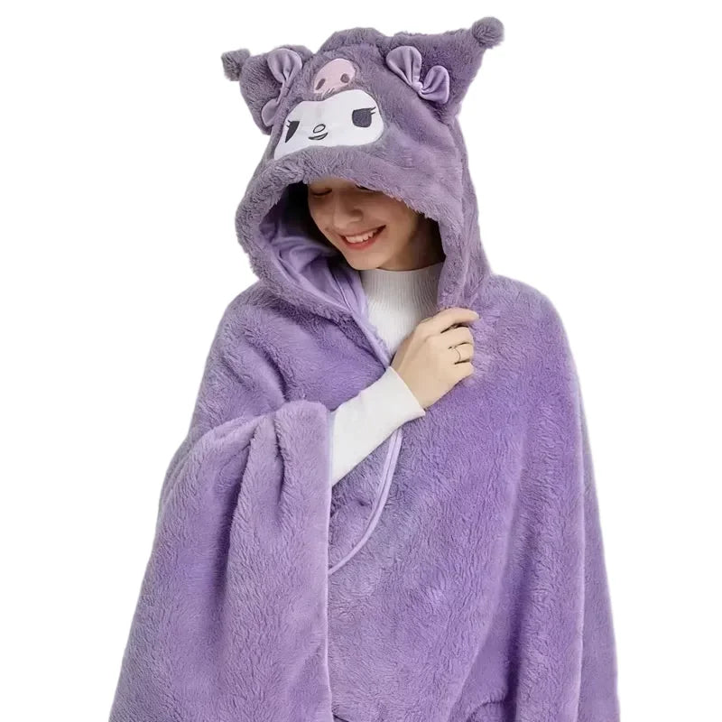 Cute Cartoon Face Office Nap Hooded Blanket