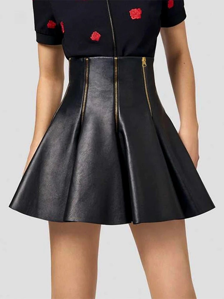 Luxury Black Faux Leather Mini Skirt Zipper