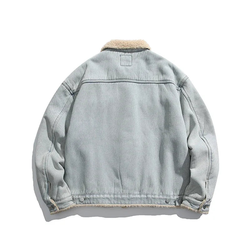 Snow Color Cozy Faux Fur Denim Jacket