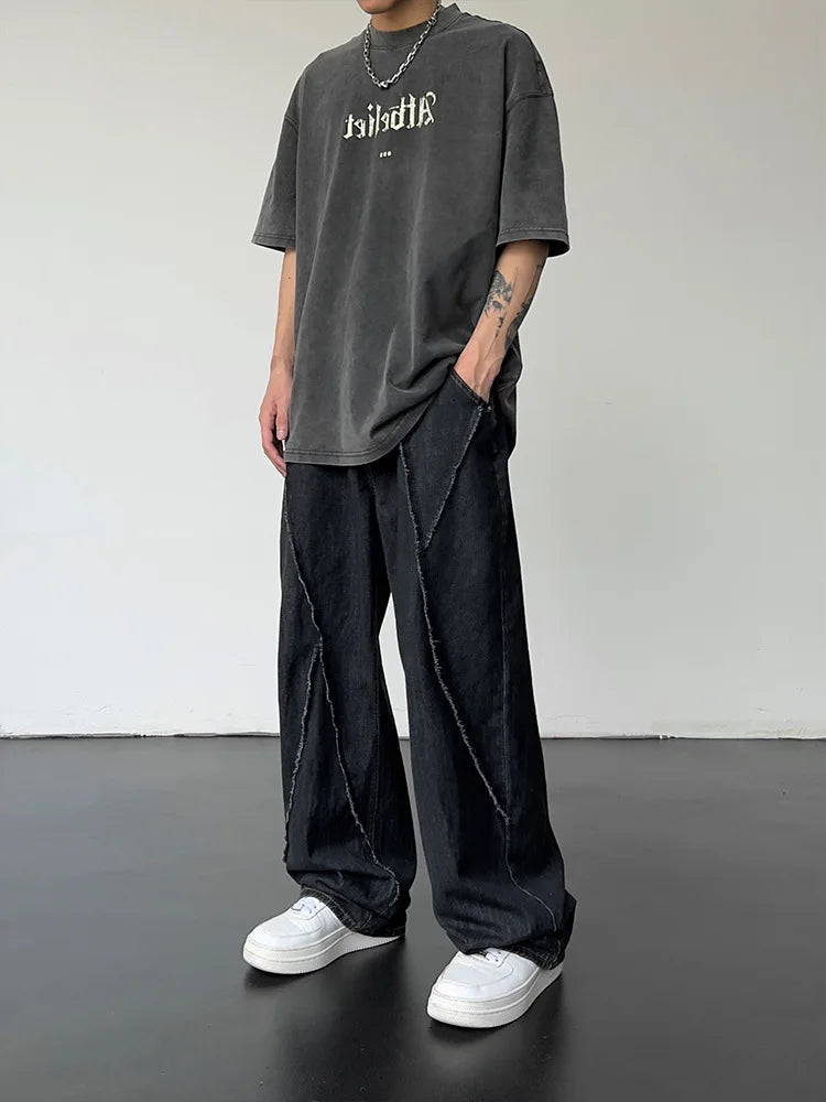 Straight Leg Distressed Patchwork Denim Jeans