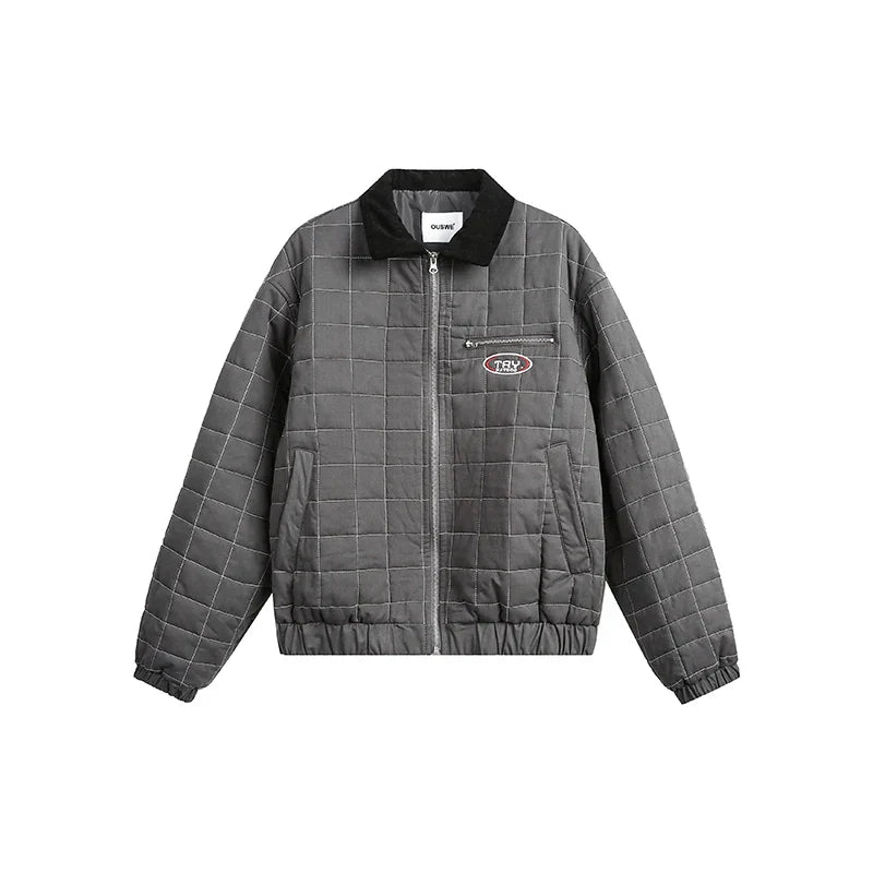 Turn-down Collar Thick Plaid Windbreaker Jacket