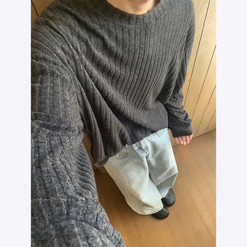Striped Casual Long-Sleeved Oversized T-Shirt