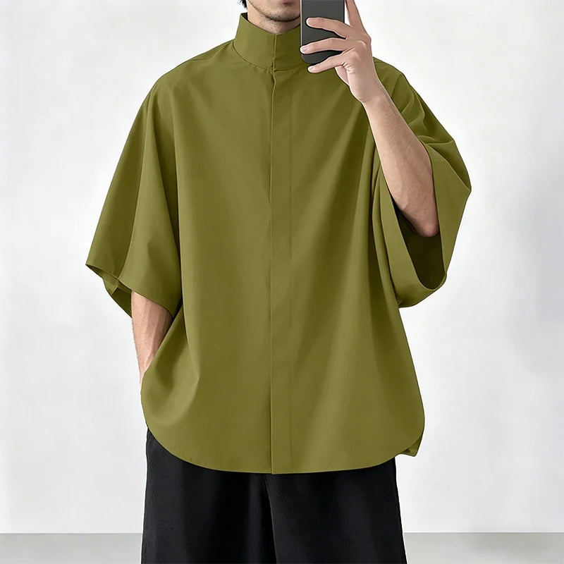 Korean Style High Collar Short Sleeve Shirt