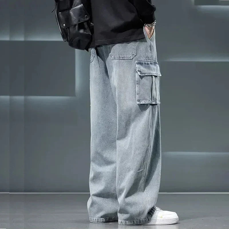 Straight Leg Solid Color Cargo Jeans
