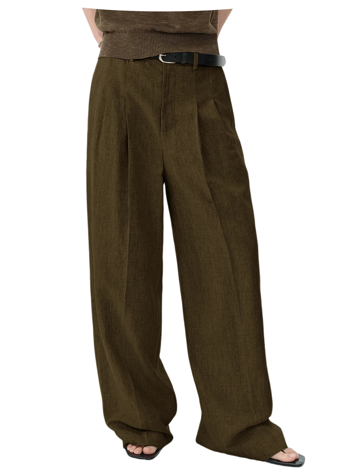 High Waist Pleated Linen Wide Leg Pants