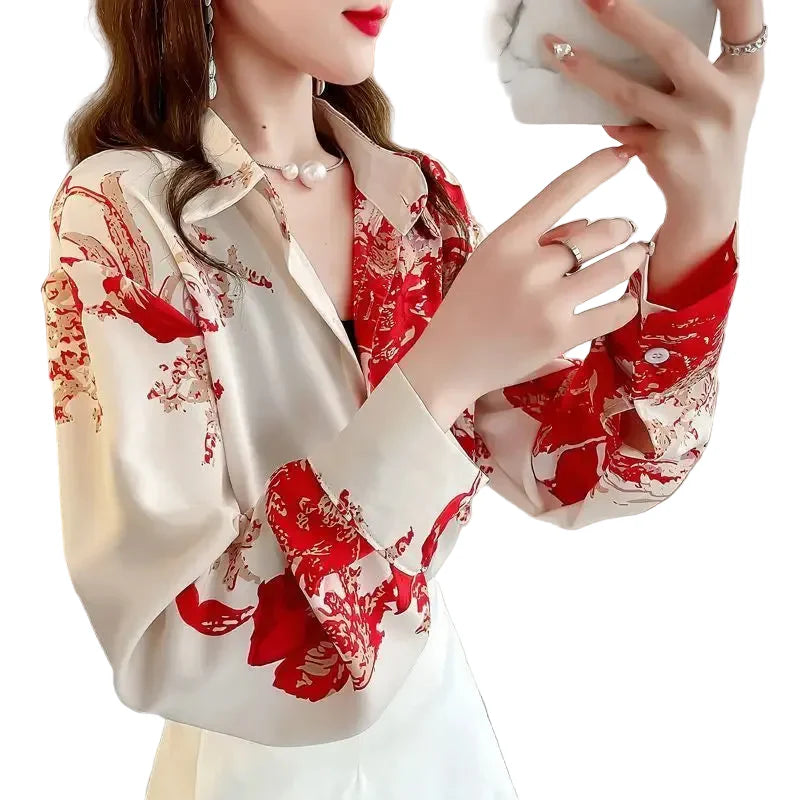 Sweet Printed Button-Up Korean Long Sleeve Shirt