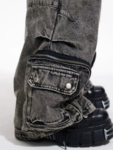 Vintage Grey Pleated Washed Cargo Jeans