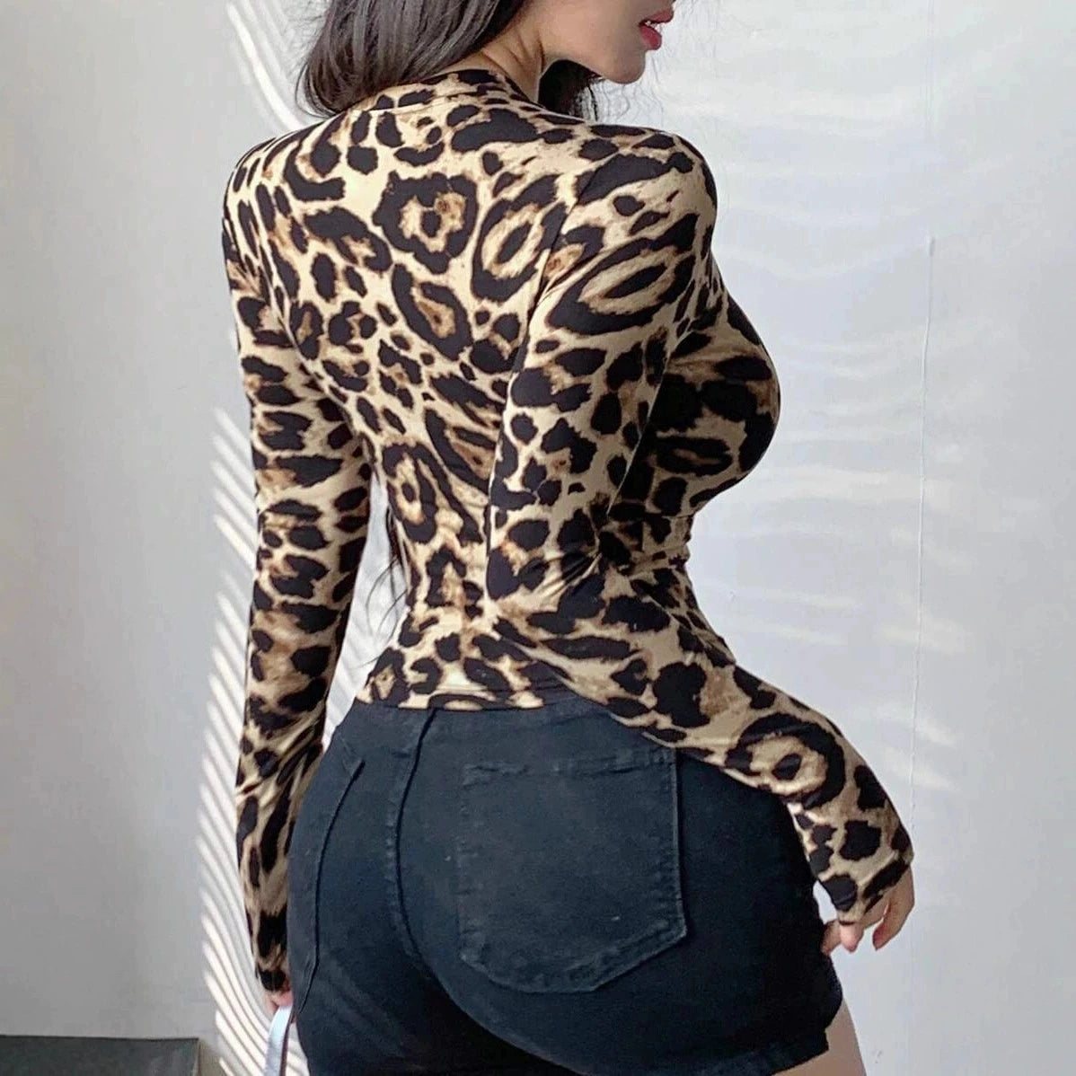 Leopard Y2k Zip Up Crop Top