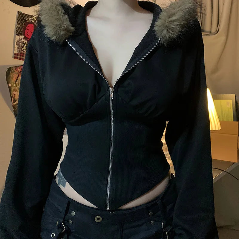 Faux Fur Collar Gothic Hoodie