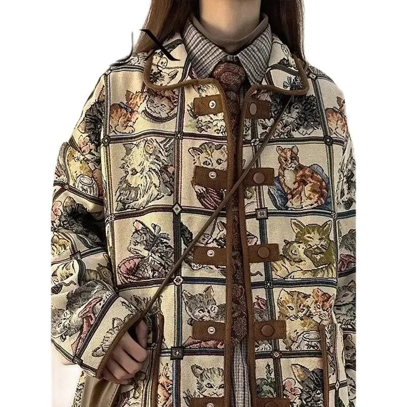 Grandma's American Cat Jacquard Jacket