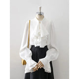 Elegant White Ruffles Flare Sleeve Blouse