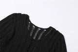 Y2K Black Grunge Sheer Lace Up Knitted Top