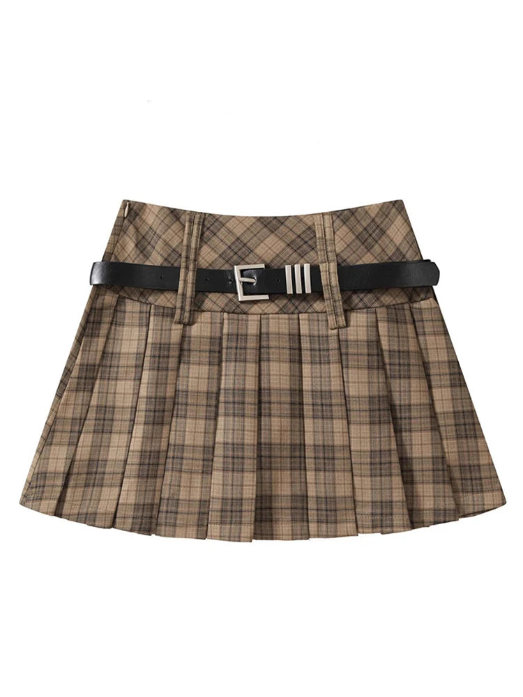 2000s Aesthetic Korean A-line Mini Pleated Plaid Skirt