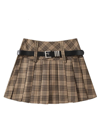 2000s Aesthetic Korean A-line Mini Pleated Plaid Skirt