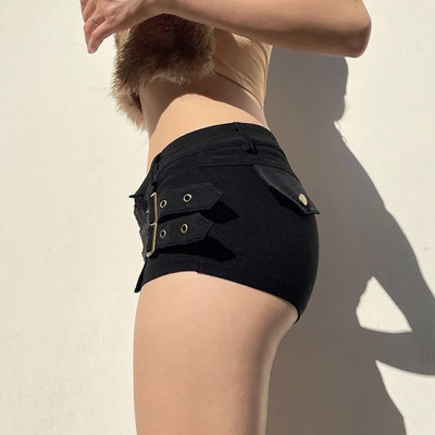 Y2K Baddie Black Buckle Shorts