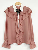 Sweet Bow Ruffle Patchwork Blouse