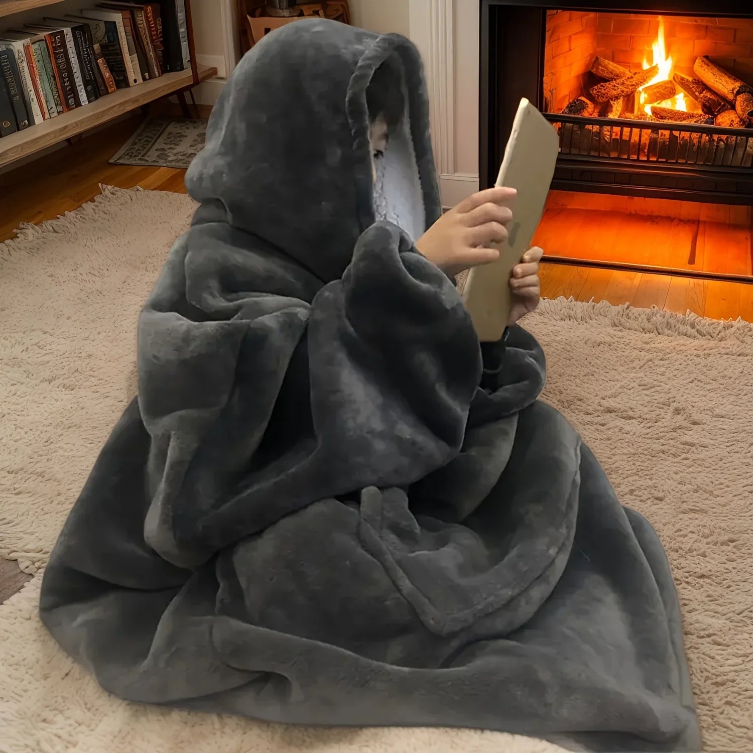 Cozy Oversized Reversible Fleece Hooded Blanket